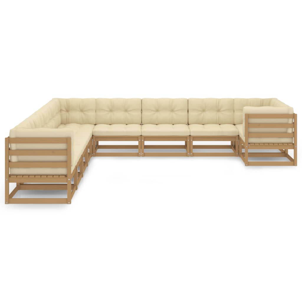 10-tlg. Garten-Lounge-Set Kissen Honigbraun Kiefer Massivholz